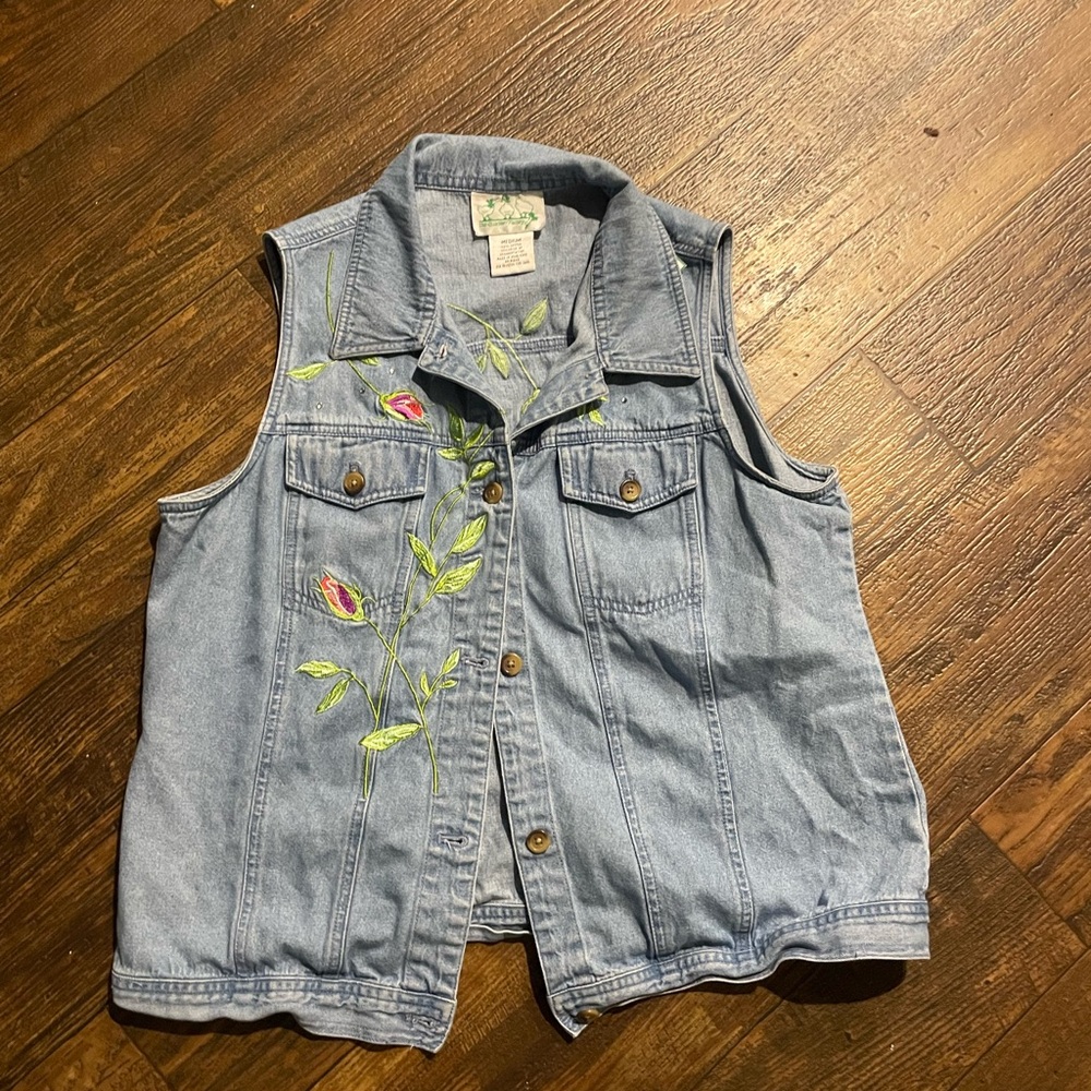 Embroidered Denim Vest
